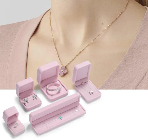 Vista 7 de Oirlv Caja de regalo de pendiente de terciopelo premium Caja de almacenamiento de joyería rosa vitrina
