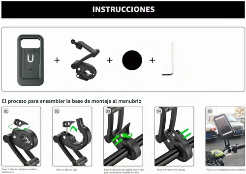 Vista 4 de Soporte impermeable giratorio 360° para teléfono de bicicleta y motocicleta, funda resistente a golpes, soporte para manillar, smartphones