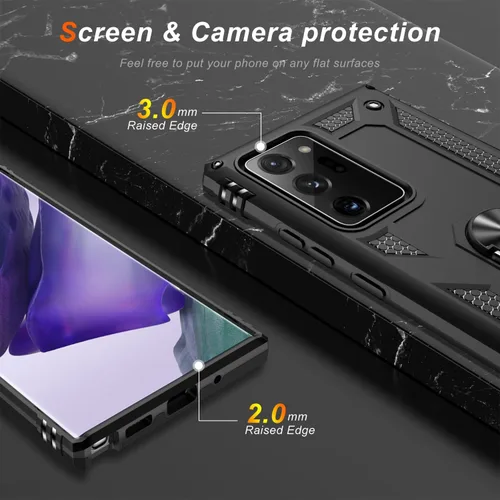 Vista 3 de LUMARKE Funda protectora para Galaxy Note 20 Ultra, supera 16 pies, prueba de caídas, grado militar, resistente con soporte de anillo magnético Negro
