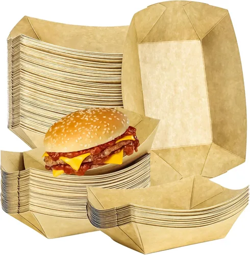 Vista 14 de paquete de 80 unidades de bandejas de papel para barco de comida de 0.5 libras, bandejas desechables de papel pequeñas, recipientes de 0.5 libras