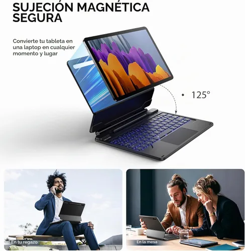 Vista 3 de Dexnor Para Samsung Galaxy Tab S8/S7 Funda Con Teclado Soporte Magnético Flotante Cantilever Con Trackpad Multi-Touch S Pen Holder Funda De Teclado
