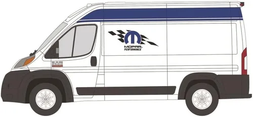 Vista 2 de Dodge Ram ProMaster 2014, blanco con rayas azules - Greenlight 53040A escala 1/64 coche fundido a troquel