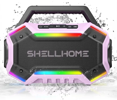 Vista 12 de ShellHome Altavoces Bluetooth 6.0 para exterior, altavoz potente de 80 W (máximo) con graves, 30 horas de reproducción, impermeable IPX6, luces RGB