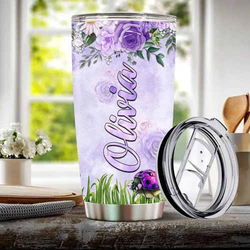Vista 5 de Vaso personalizado de mariquitas con nombre personalizado de mariquita viva para jardín, tazas de fiesta, regalos para mujeres, taza de bebé de 20