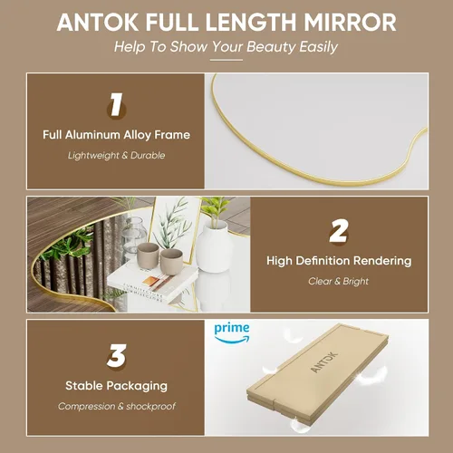 Vista 5 de Antok - Espejo de longitud completa de 71 x 32 pulgadas, espejo ondulado de longitud completa con soporte para dormitorio, sala de estar, vestidor