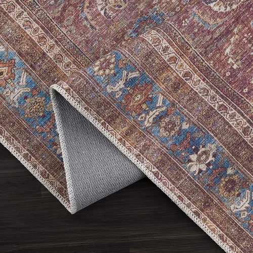 Vista 9 de Hauteloom Georgia Bian - Alfombra de pasillo de cocina lavable a máquina, estilo floral oriental, alfombra larga envejecida para entrada, color rojo