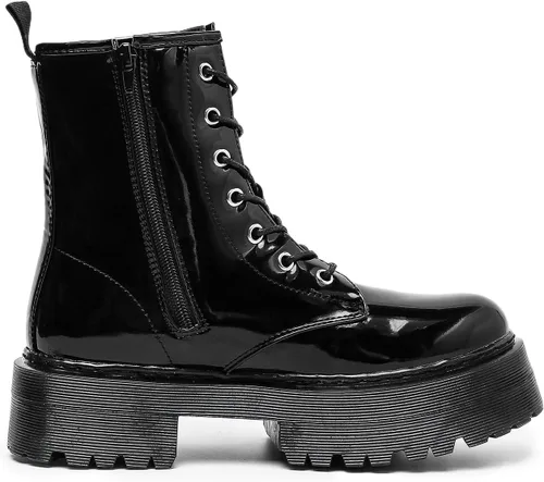 Vista 2 de KEIIYJ Botines gruesos de combate con cordones de plataforma para mujer en negro (KEY1)