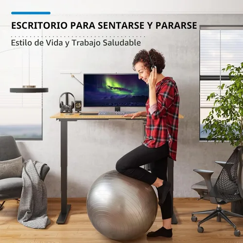 Vista 3 de FlexiSpot E6 Bamboo - Escritorio eléctrico de pie de 3 etapas con motor dual de 48 x 24 pulgadas, soporta 220 libras, altura ajustable con ajustes