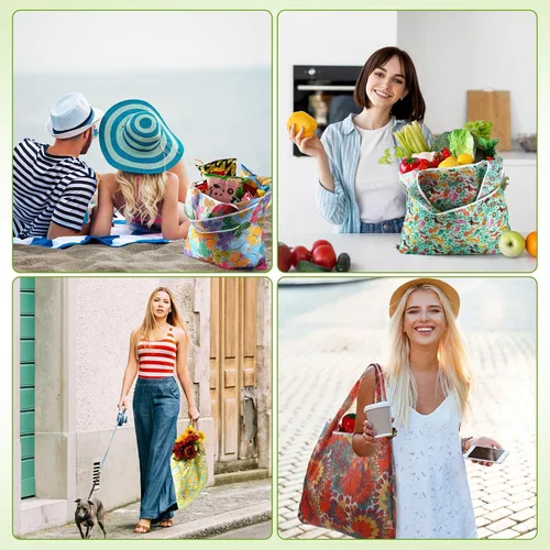 Vista 5 de Paterr 72 Pcs Reusable Grocery Bags Foldable Shopping Bag Waterproof Shopper Cute Bag Large Machine Washable Grocery Tote