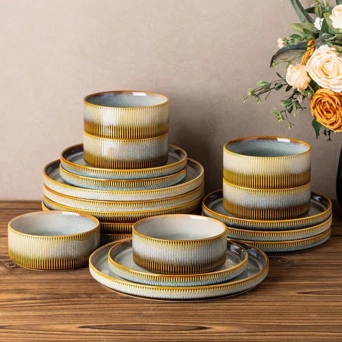 Vista 12 de TheTerra Juego de vajilla de cerámica para 4, juego de 12 platos y cuencos ligeros de porcelana, resistente a los arañazos, apto para horno