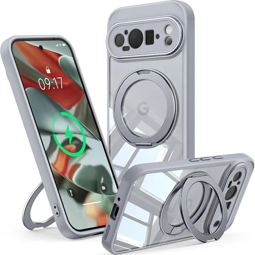 Vista 15 de 【Soporte magnético giratorio de 360°】 Funda para Google Pixel 8A 【Compatible con MagSafe y Pixelsnap】 Funda con soporte de anillo 【Transparente sin
