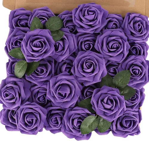 Vista 11 de MACTING 30 PCS Flores Artificiales Rosas Negras y Blancas Flores Falsas con Tallo Rosas de Espuma de Tacto Real para Boda Bola de Besos Ramillete