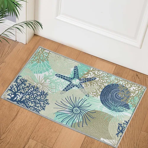 Vista 2 de Tritard Alfombra de área costera de 2 x 3 pulgadas - Pequeña alfombra plegable lavable a máquina, antideslizante, para entrada, alfombra de playa