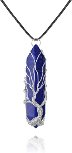 Vista 22 de VIBILIA - Collar con dije sanador para mujeres y hombres, piedra natural hexagonal en punta envuelta con alambre en forma del árbol de la vida