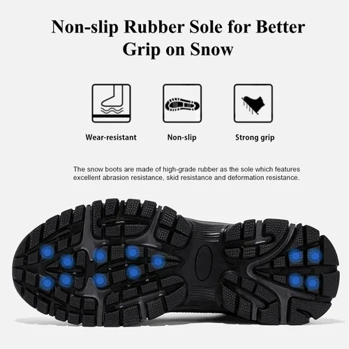 Vista 3 de Qiucdzi Botas de nieve de invierno para hombre, con forro de piel cálida, antideslizantes, para exteriores, zapatos de trekking antideslizantes