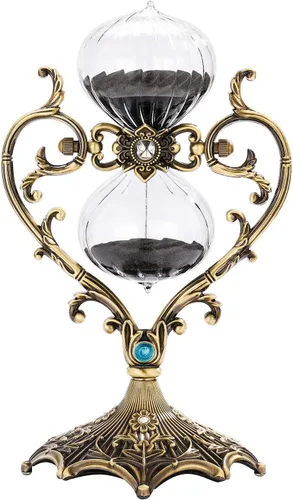 Vista 9 de SuLiao Reloj de Arena Temporizador de 30 Minutos, Reloj de Arena de Latón Antiguo Grabado, Reloj de Arena Negro Rotatorio de 30 Minutos, Reloj