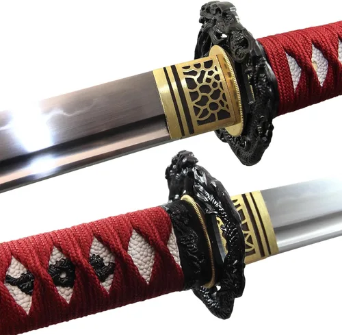 Vista 6 de Espada katana japonesa real hecha a mano, espada samurái de espiga completa, 40.5 pulgadas, bolsa de soporte incluida