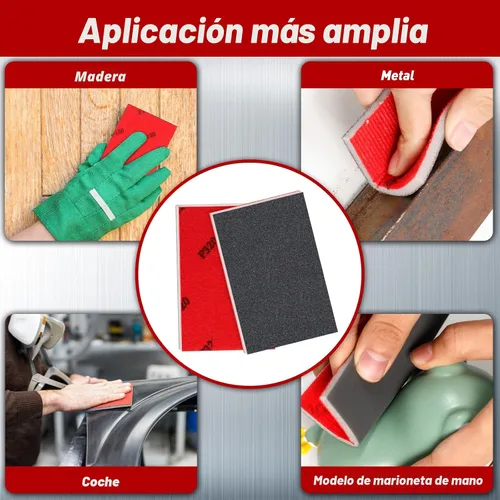 Vista 7 de 36 piezas de esponja de lija de grano 80/120/180/240/320/400, surtido de papel de lija, bloques de lija lavables y reutilizables para madera, metal
