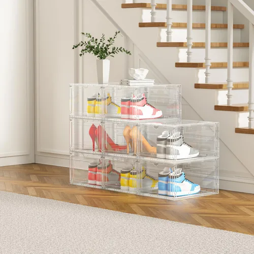 Vista 3 de Paquete de 5 cajas de almacenamiento transparentes extragrandes para zapatos, cajas de plástico apilables, material grueso, fácil de montar, ajuste