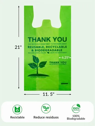 Vista 3 de UMT Plastar 500 bolsas biodegradables para camisetas, 11.5 x 6.25 x 21