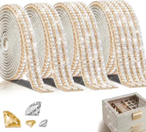 Vista 15 de 4 rollos de cinta autoadhesiva con diamantes de imitación, cinta de diamantes bling con pegatinas de 2 mm para manualidades, bodas, cumpleaños