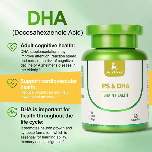 Vista 4 de JulyDeer Magnesio-100 mg, DHA-100 mg, fosfatidilserina-40 mg, suplementos de complejo de magnesio para la salud cerebral de los niños mayores