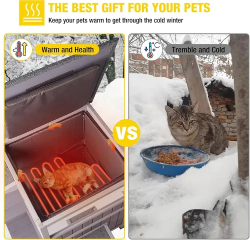 Vista 5 de Casa para gatos con calefacción Casa para gatos al aire libre Aislada Refugio para gatos callejeros con almohadilla térmica - Gran condominio
