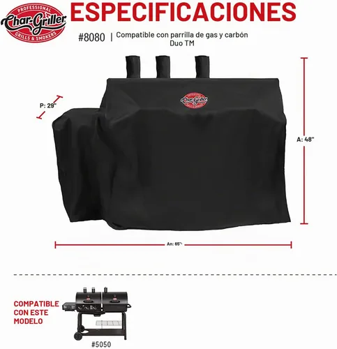 Vista 6 de Char-Griller 8080 Cubierta para parrilla, compatible con parrilla a gas y carbón Duo 5050.