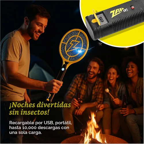 Vista 7 de ZAP IT! Raqueta matamoscas eléctrica, matamoscas de alta potencia de 4.000 voltios para interiores, recargable por USB, para uso en interiores