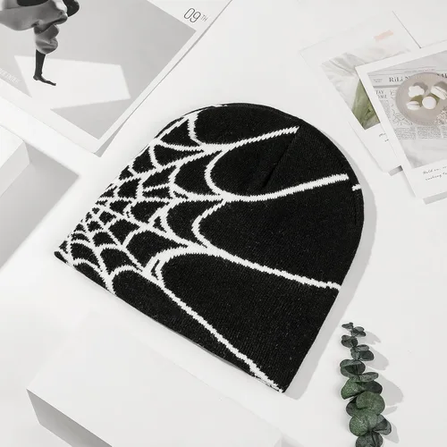Vista 2 de PUCAPOCO Gorros de araña Y2k para mujeres y hombres, gorro tejido de telaraña