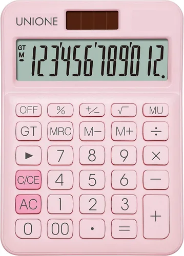 Vista 10 de UNIONE Calculadora Panda con LCD brillante, escritorio portátil de doble alimentación. Color. Negocios, oficina, escuela secundaria... (beige)