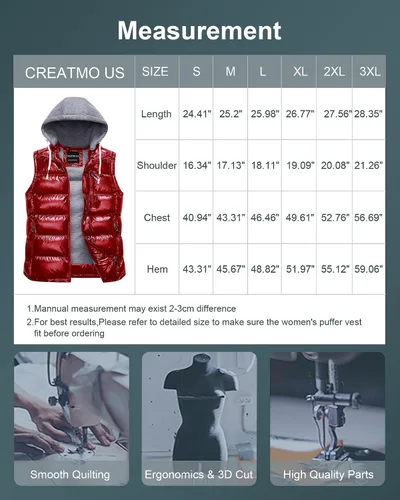 Vista 91 de CREATMO US Chaleco cálido para mujer, chaleco grueso acolchado sin mangas con capucha desmontable