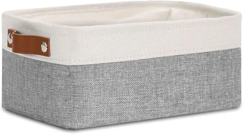 Vista 29 de DULLEMELO Cesta de almacenamiento pequeña para estantes, pequeña cesta plegable de tela rectangular para estantes, armarios, guardería, hogar Beige