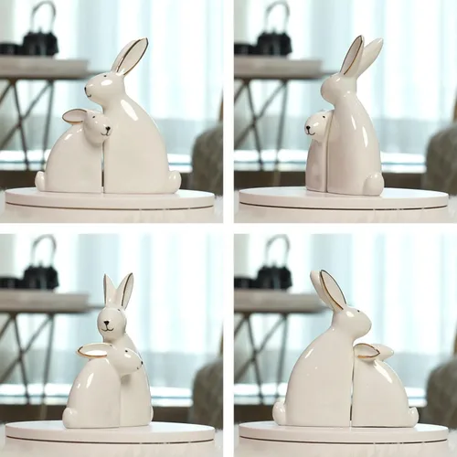 Vista 2 de SEINHIJO Estatua de conejo, escultura de conejo, decoración moderna, regalo de animales para el hogar, Pascua, oficina, cerámica, 5.9 pulgadas
