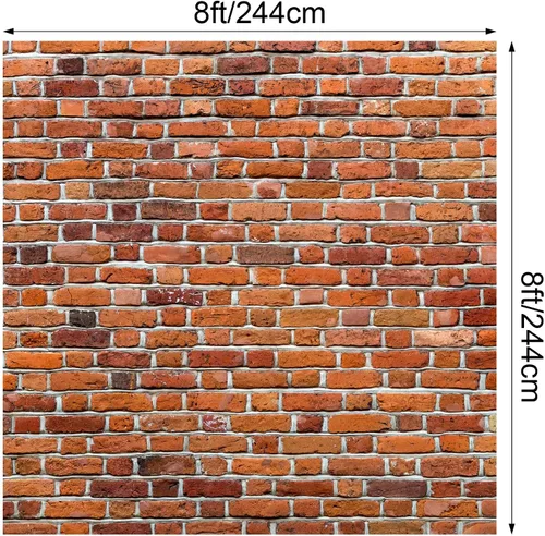 Vista 2 de VitalCozy Telón de fondo de pared de ladrillo rojo de 8 x 8 pies para sesión de fotos, tela de poliéster, telón de fondo de ladrillo para chimenea