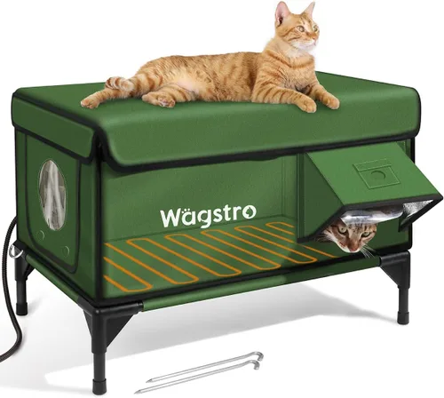 Vista 11 de Casa climatizada para gatos para exteriores, casa aislada a la intemperie para gatos al aire libre con aleros impermeables y puerta de escape