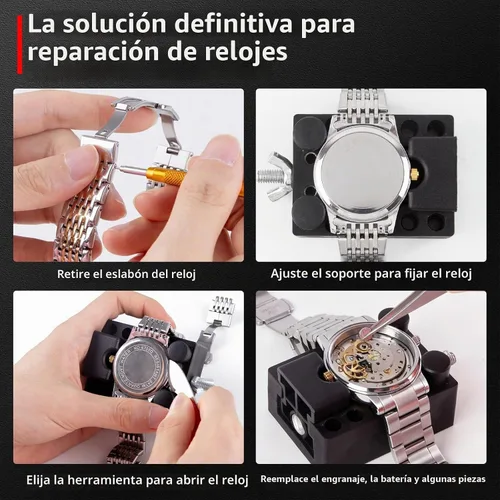 Vista 6 de XOOL Kit de herramientas de reparación profesional de reloj de 151 piezas, incluye kit de cambio de batería de reloj, abridor de caja de reloj 151