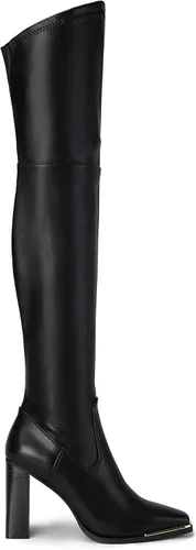 Vista 2 de DREAM PAIRS Botas por encima de la rodilla para mujer, con puntera cuadrada alta, tacón alto, largas y sexys, botas de otoño, Metálico
