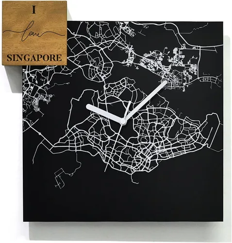 Vista 10 de Modern Wall Clock - Black Aluminum with Silver Fiber Laser Engraving - Square - Contemporary Design - Personalized City Map - Home Town - Location