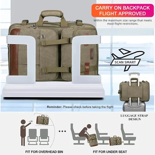Vista 6 de WITZMAN Mochila de lona con puerto de carga USB, mochila de viaje grande, bolsa de viaje, bolsa de lona para portátil de 17 pulgadas para hombres