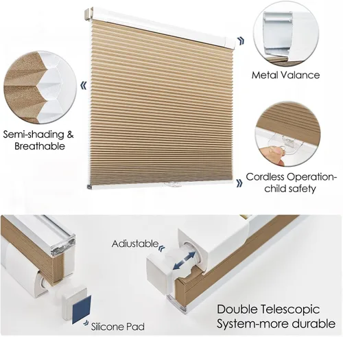 Vista 4 de Keego Persianas celulares Winodw de privacidad sin cordón, sin taladro, para ventanas, diseño de panal de abeja, ahorro de energía, con aislamiento