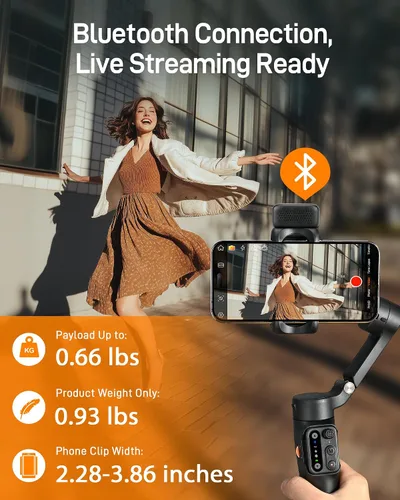 Vista 7 de hohem iSteady X3 - Estabilizador de cardán mejorado para iPhone con control remoto desmontable, cardán plegable de 3 ejes, luz de relleno, varilla