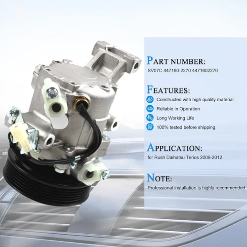 Vista 2 de PANGOLIN Compresor del aire acondicionado del compresor del aire acondicionado de SV07C 447160-2270 Compatible conRush Daihatsu Terios 2006-2012