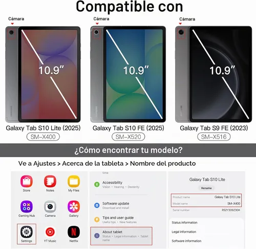 Vista 2 de JETech Funda para Samsung Galaxy Tab S10 Lite / S10 FE / S9 FE 10.9 Pulgadas con Soporte para Lápiz S, Funda Folio Delgado con Soporte y Visor Negro