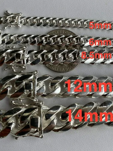 Vista 8 de Cadena o pulsera de eslabones cubanos Miami de plata de ley 925 maciza, para hombre real, 0.197-0.551 in, 7-30 pulgadas, hecha a mano en Estados
