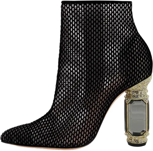Vista 92 de FSJ Botas de tacón alto con punta puntiaguda para mujer, con tacón alto, con cremallera lateral brillante, estilo casual, para uso diario, zapatos