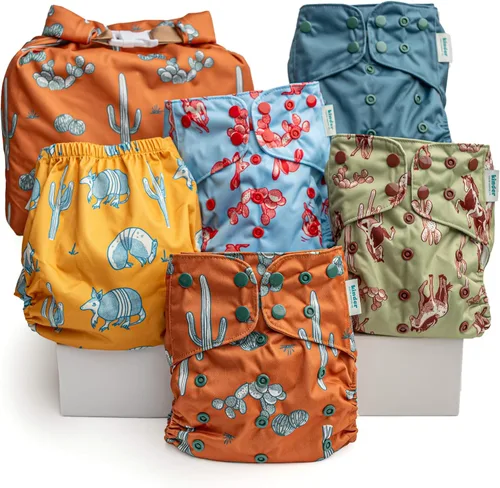 Vista 34 de Big Adventure Kinder - Juego de 5 pañales de tela reutilizables para bebé, estilo de bolsillo, jersey atlético que absorbe la humedad, insertos