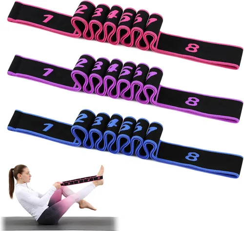 Vista 8 de 3 bandas de resistencia de fitness con asas, bandas de resistencia con asas, banda de resistencia de fitness para estiramiento y yoga, ejercicio