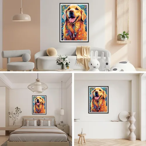 Vista 3 de SENQAO Kits de arte de diamantes para adultos, Golden Retriever - Pintura de puntos de diamante de taladro completo para principiantes, pintura
