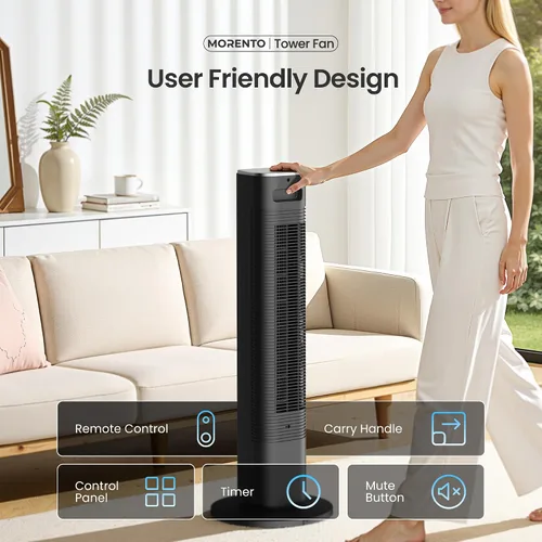 Vista 7 de MORENTO Ventilador de torre inteligente con control remoto, WiFi/aplicación Negro
